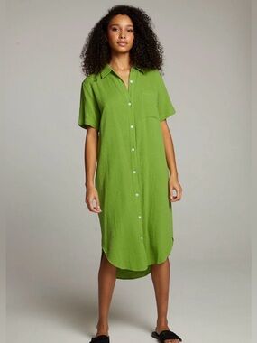 Chaser Sebastian Button Down Shirt Dress Green Midi Size S NWT